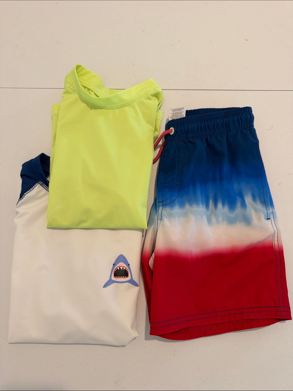 Boys Swim Trunks & 2 Boys Rash Guard Swim Shirts size medium/ large Lot of 3